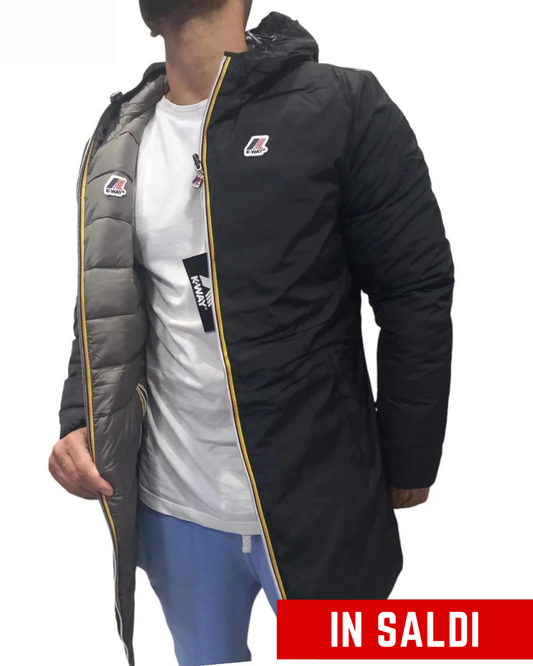 Giubbino Kway Lungo Uomo Double Face - Nero/Grigio