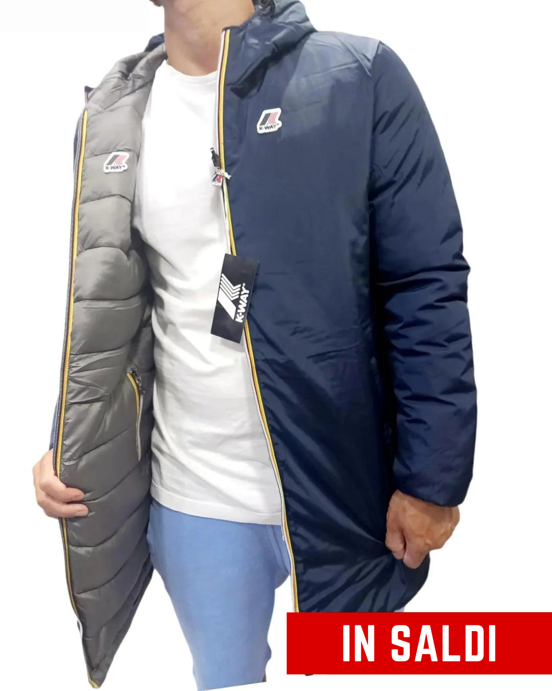 Giubbino Kway Lungo Uomo Double Face - Blu/Grigio