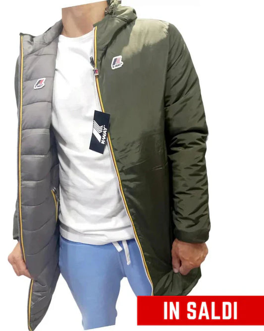 Giubbino Kway Lungo Double Face Uomo - Verde/Grigio